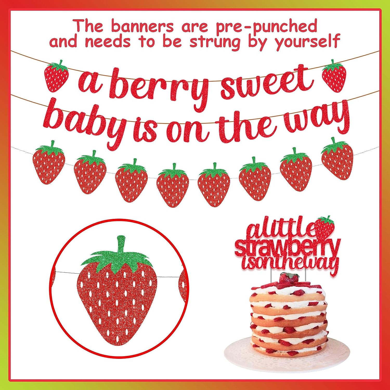 Strawberry Baby Shower Decorations for Girls, A Berry Sweet Baby is on the  Way Banner A Little Strawberry is on the Way Cake Cupcake Topper Strawberry